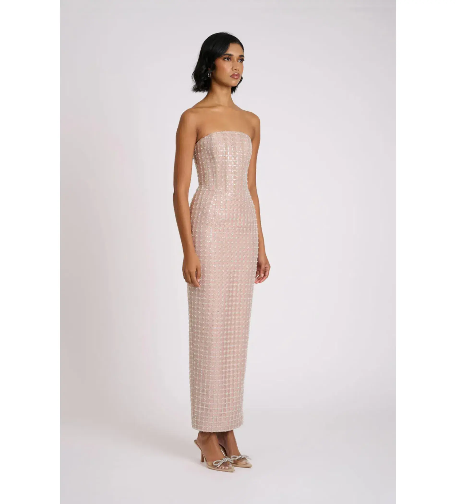 Eliya The Label Peyton Midi Dress Beige Sequin Size 8 - Image 4