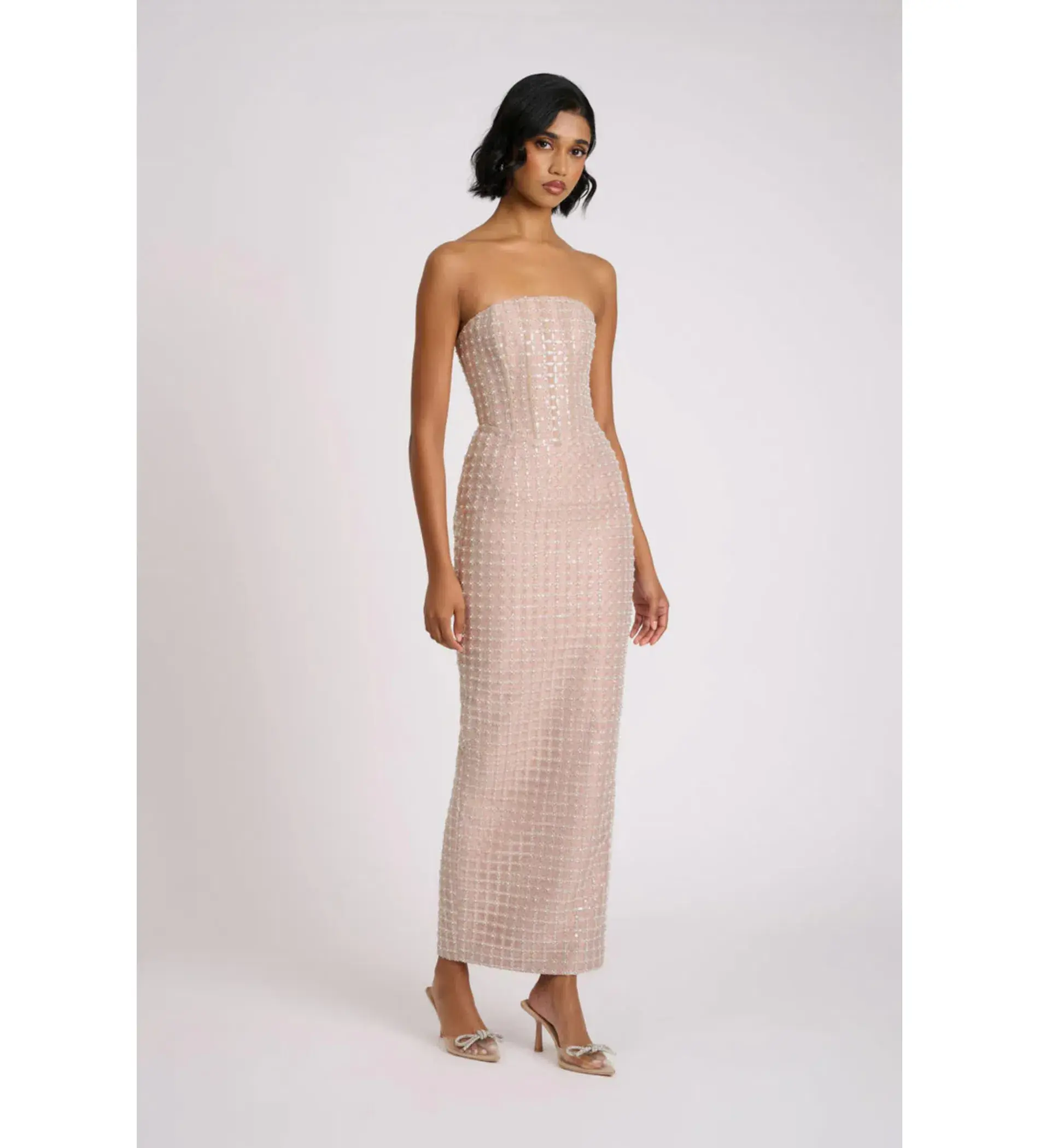 Eliya The Label Peyton Midi Dress Beige Sequin Size 8 - Image 5