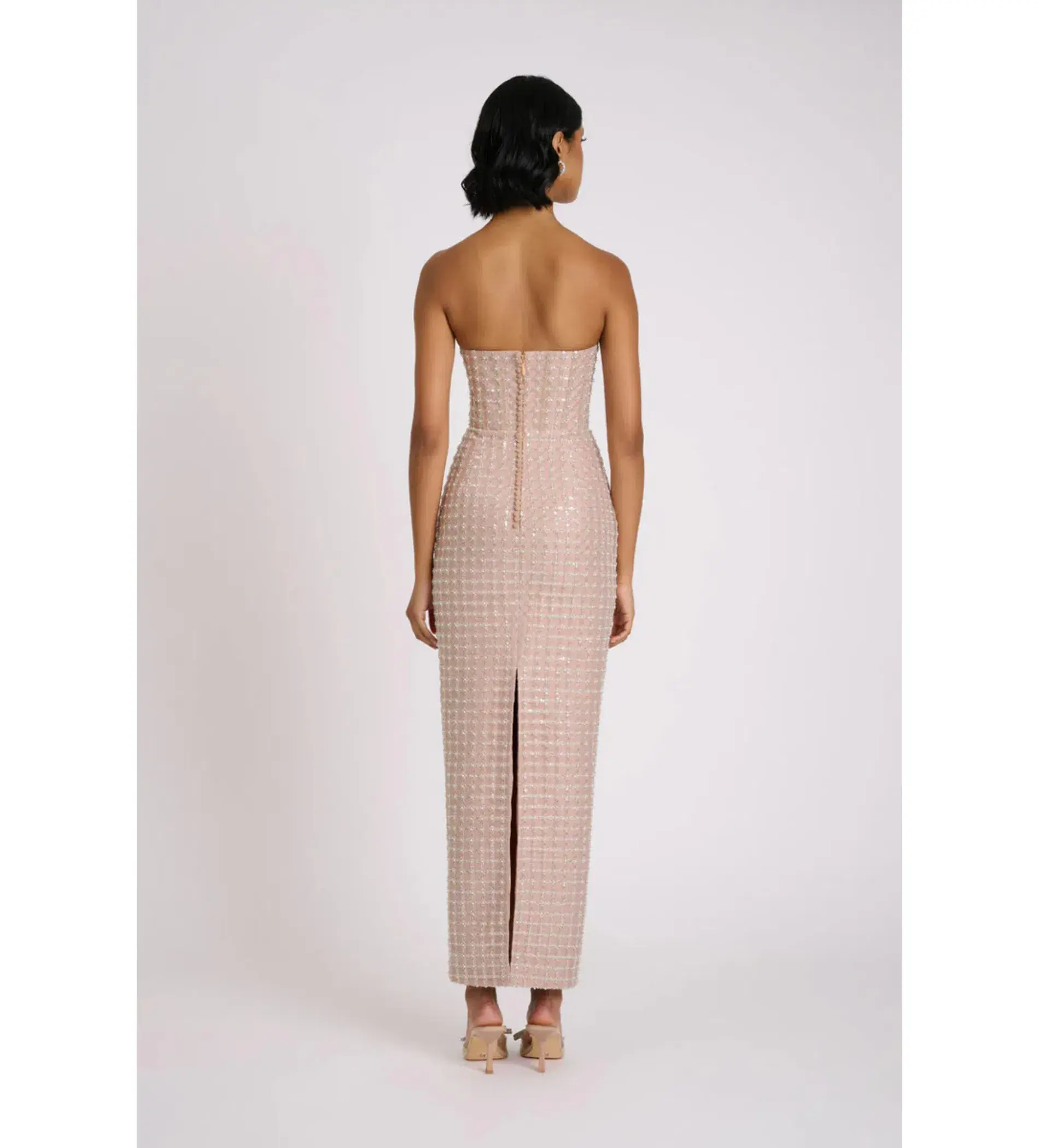 Eliya The Label Peyton Midi Dress Beige Sequin Size 8 - Image 6