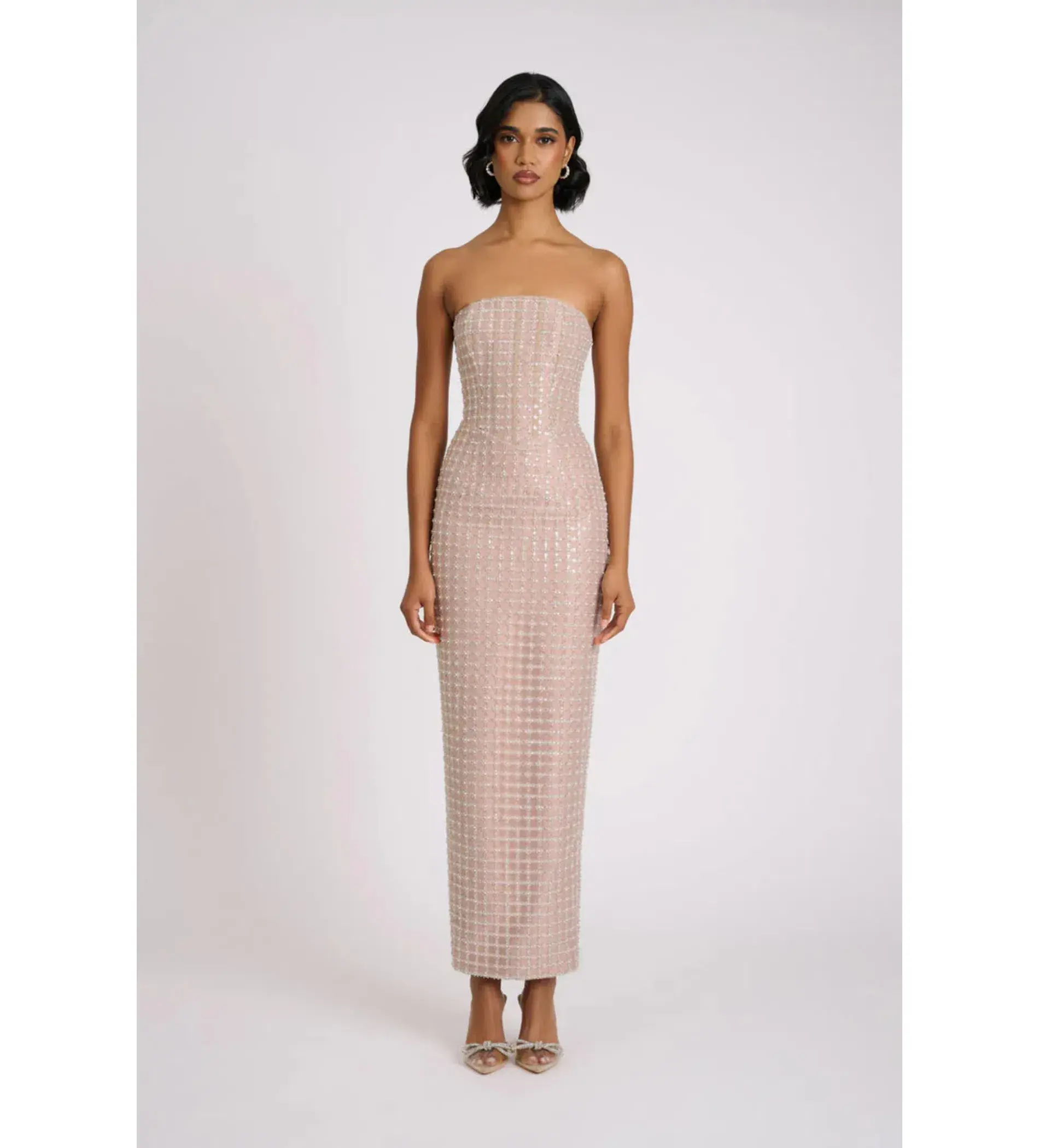 Eliya The Label Peyton Midi Dress Beige Sequin Size 8 - Image 1