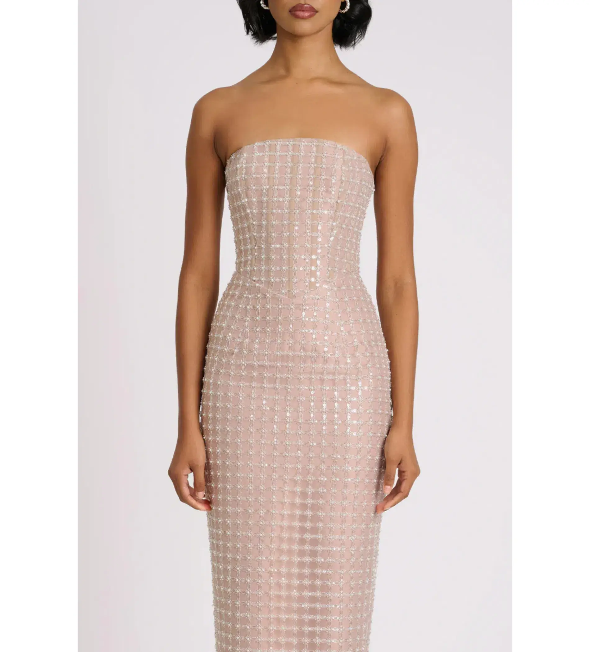 Eliya The Label Peyton Midi Dress Beige Sequin Size 8 - Image 3