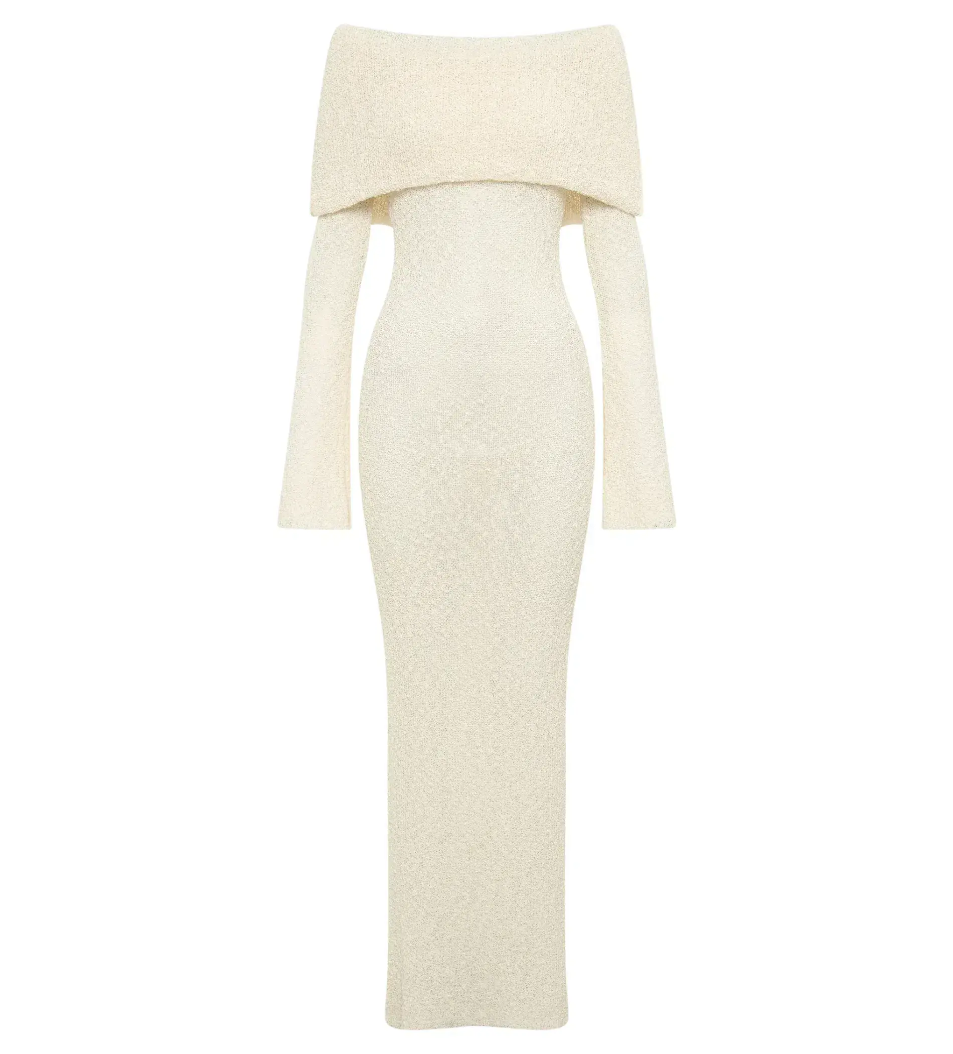 MESHKI Marisol Off Shoulder Boucle Maxi Dress Ivory Size M AU 10 - Image 8