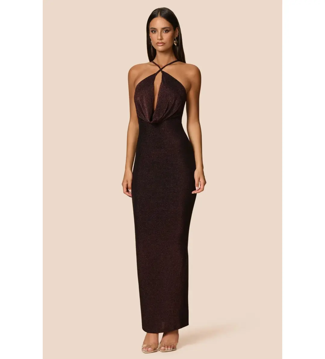 Love Nookie Bianca 2Way Halter Gown Cocoa Size AU 8 for rent on The Volte - main image