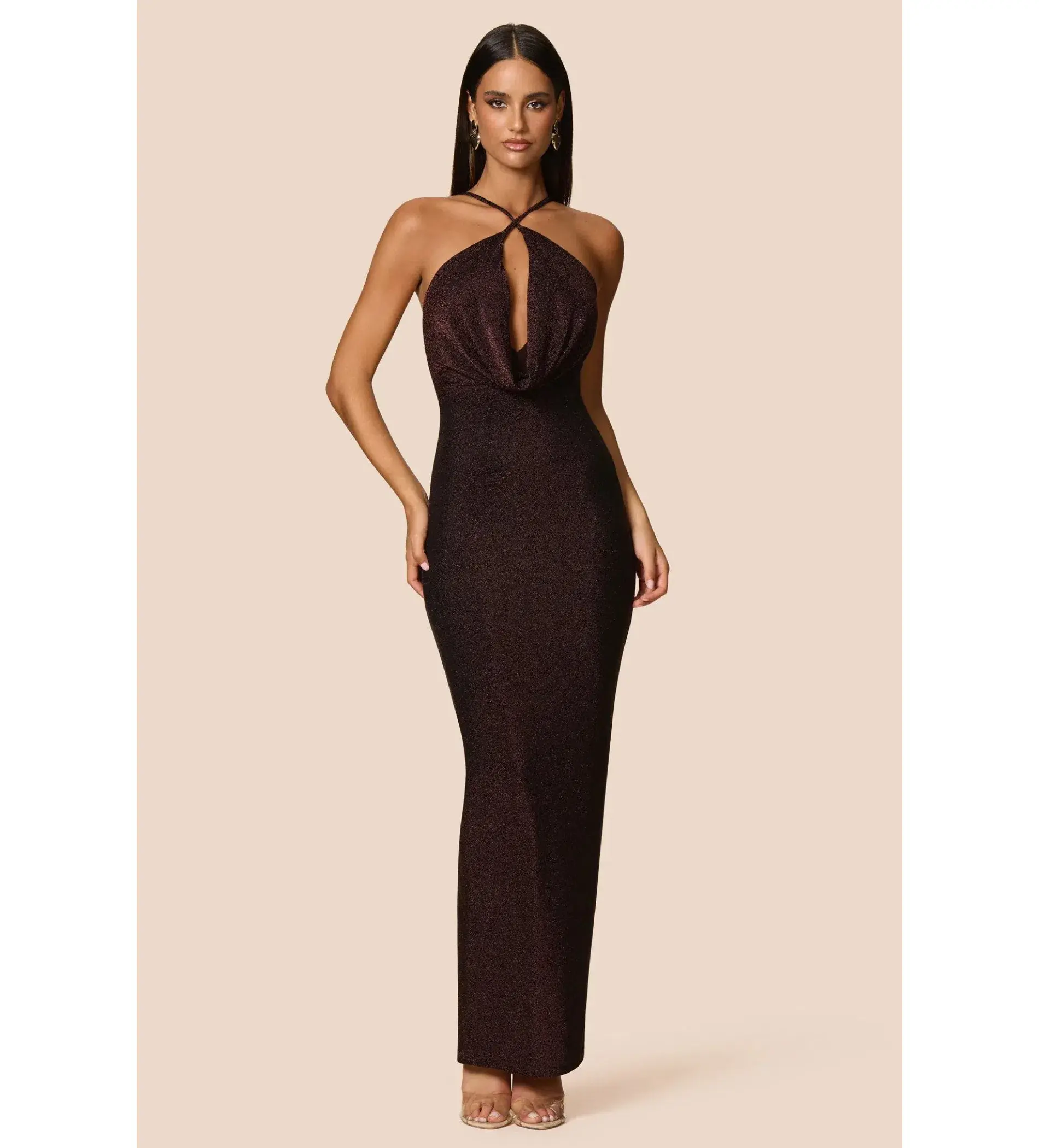 Love Nookie Bianca 2Way Halter Gown Cocoa Size AU 8 - Image 1