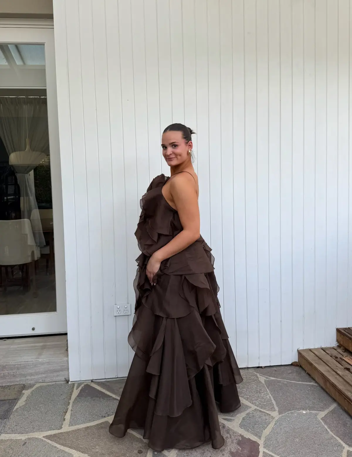 Aje Pandorea Layered Maxi Dress Brown Size AU 6 - Image 3