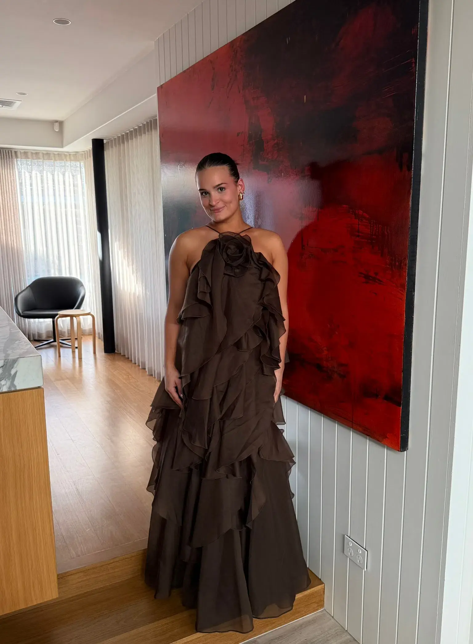 Aje Pandorea Layered Maxi Dress in brown size 10 (fits a 10-14) - Image 1