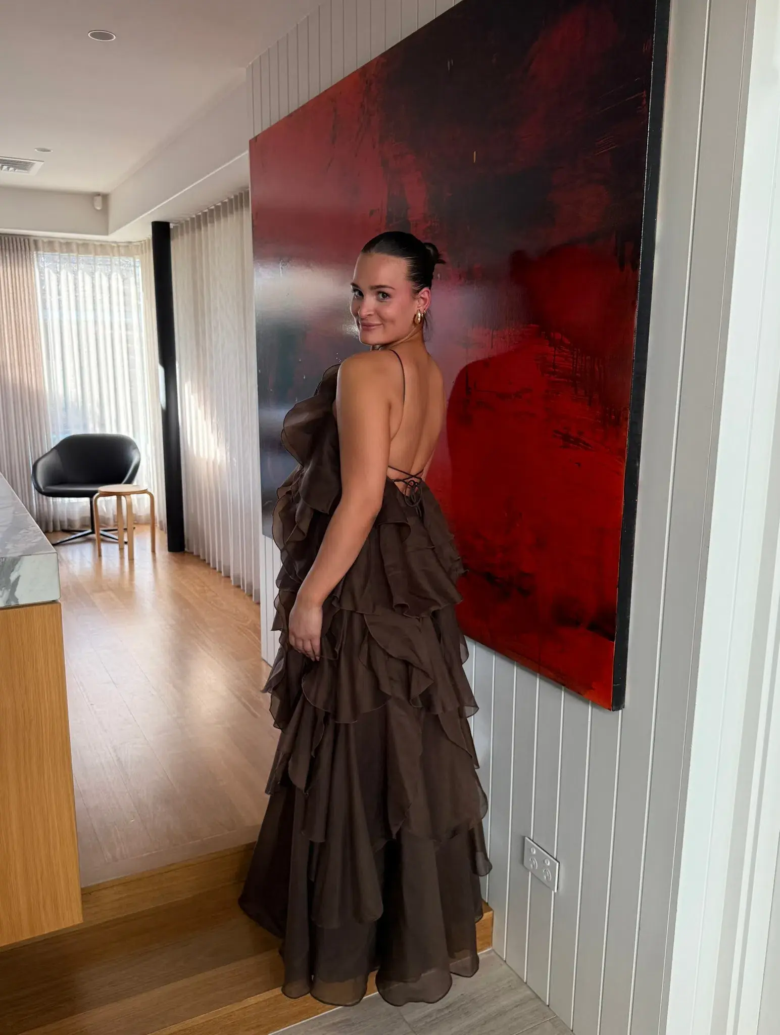 Aje Pandorea Layered Maxi Dress in brown size 10 (fits a 10-14) - Image 3