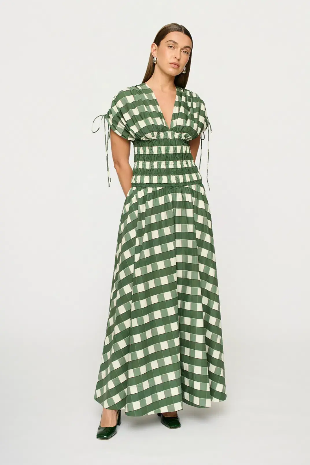 Clea Ottavia Maxi Dress Green Check Size 6/XS - Image 2