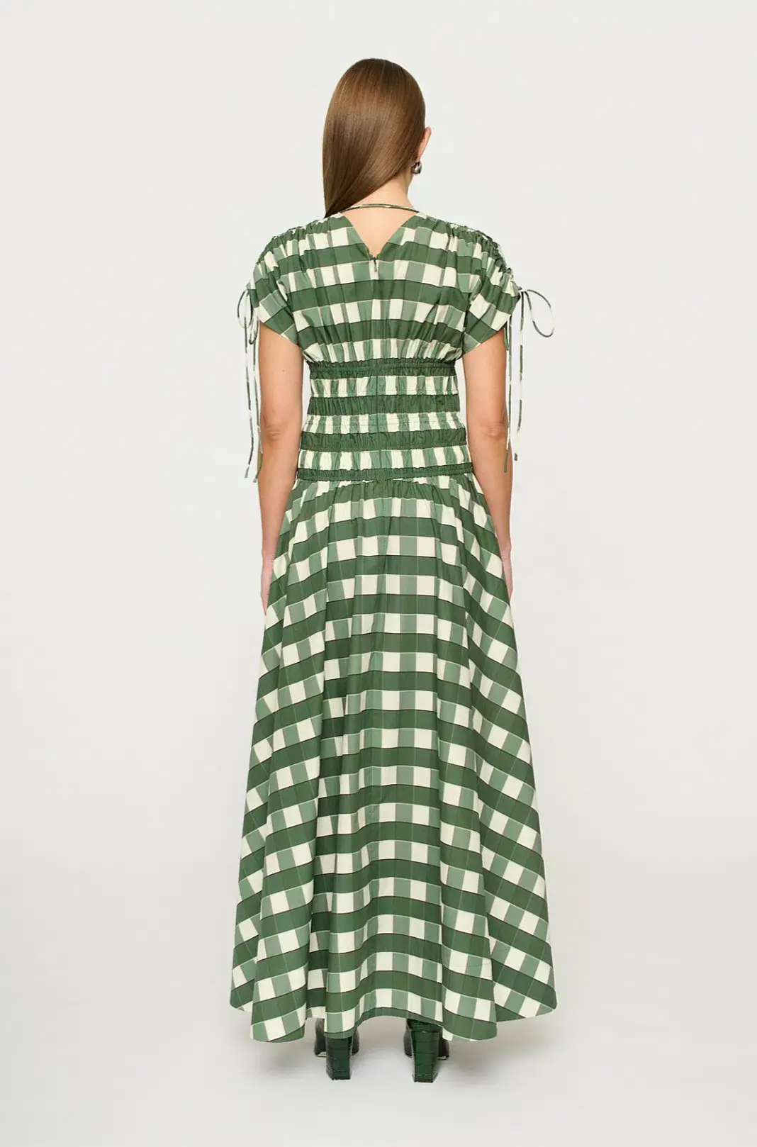 Clea Ottavia Maxi Dress Green Check Size 6/XS - Image 4