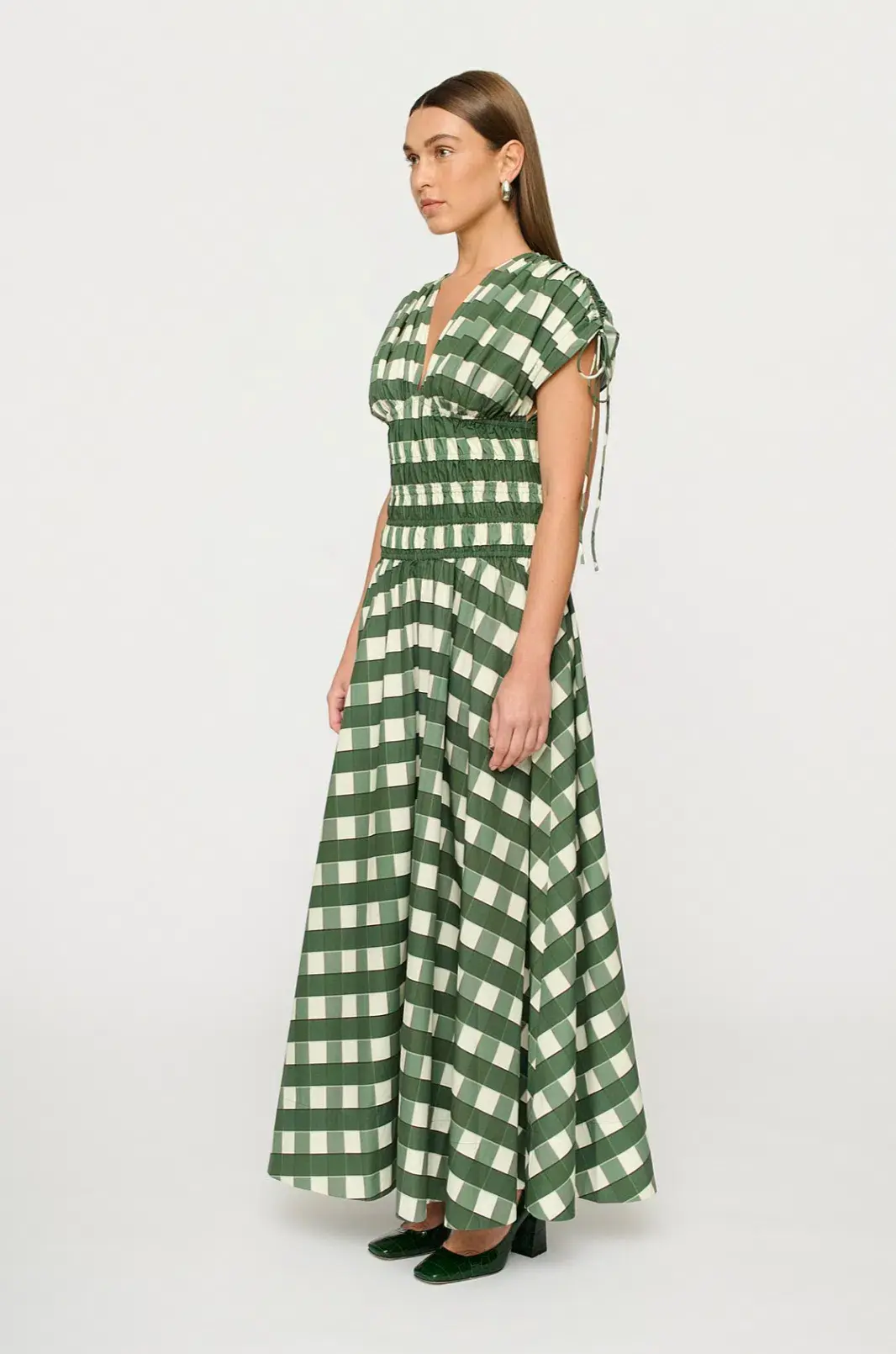 Clea Ottavia Maxi Dress Green Check Size 6/XS - Image 3