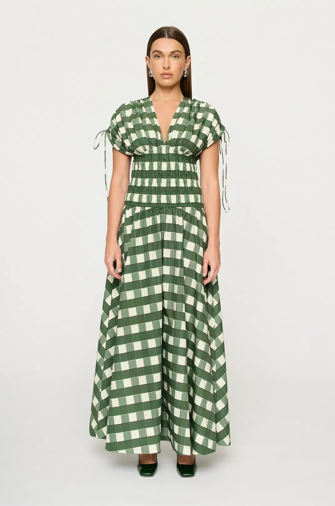 Clea Ottavia Maxi Dress Green Check Size 6/XS - Image 1