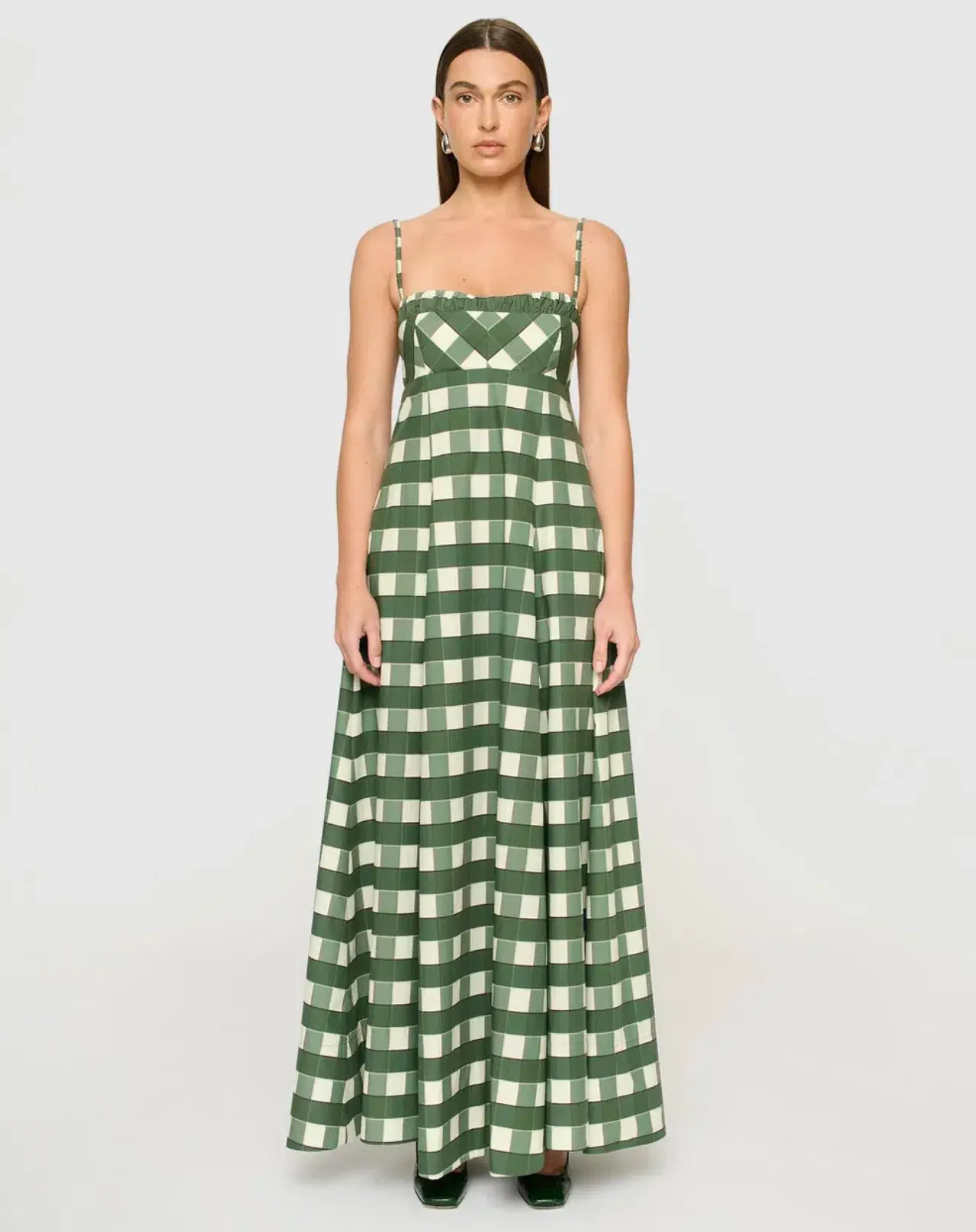 Clea Theron Maxi Dress Green Check Size 6/XS - Image 2
