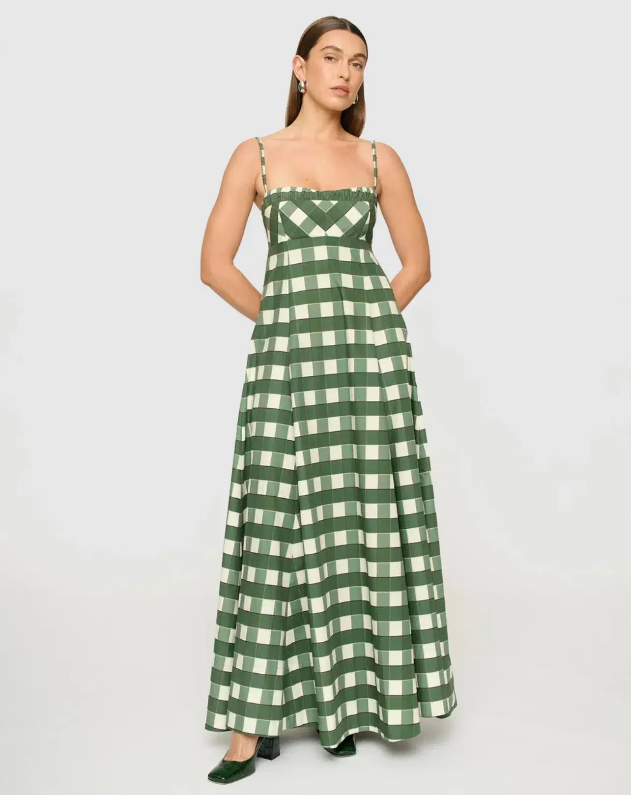 Clea Theron Maxi Dress Green Check Size 6/XS - Image 1