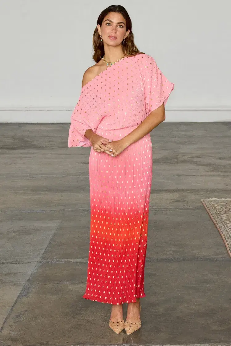 Never Fully Dressed Tilly Off Shoulder Plisse Maxi Dress in Sunset Ombre Size M / AU10 - Image 1