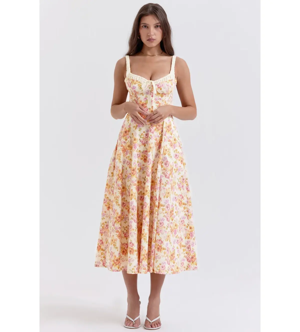 House of CB Sabrina Bustier Midi Dress Ivory Print Size L/AU 14 - Image 1