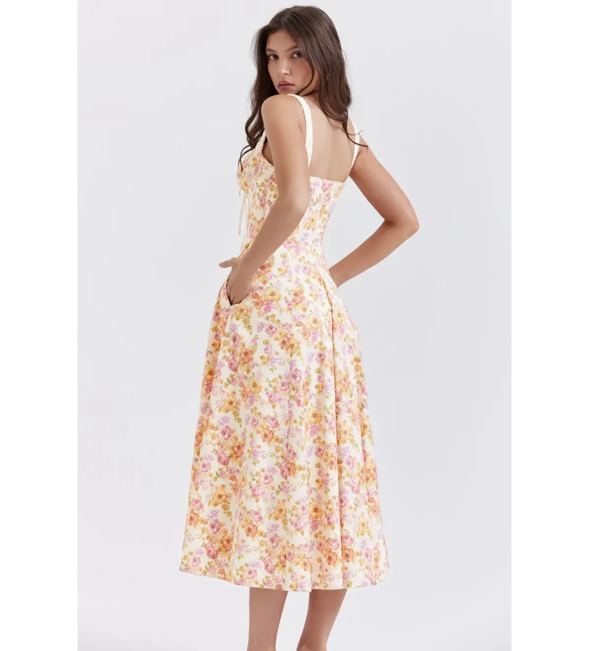 House of CB Sabrina Bustier Midi Dress Ivory Print Size L/AU 14 - Image 5