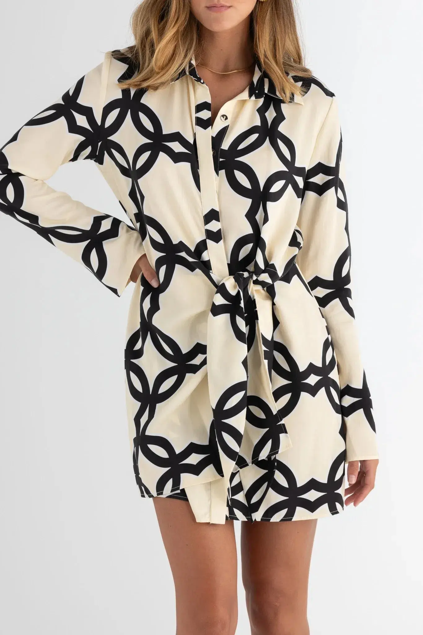 Pasduchas Covert Shirt Mini Dress Quatrefoil Print Size 14 - Image 4