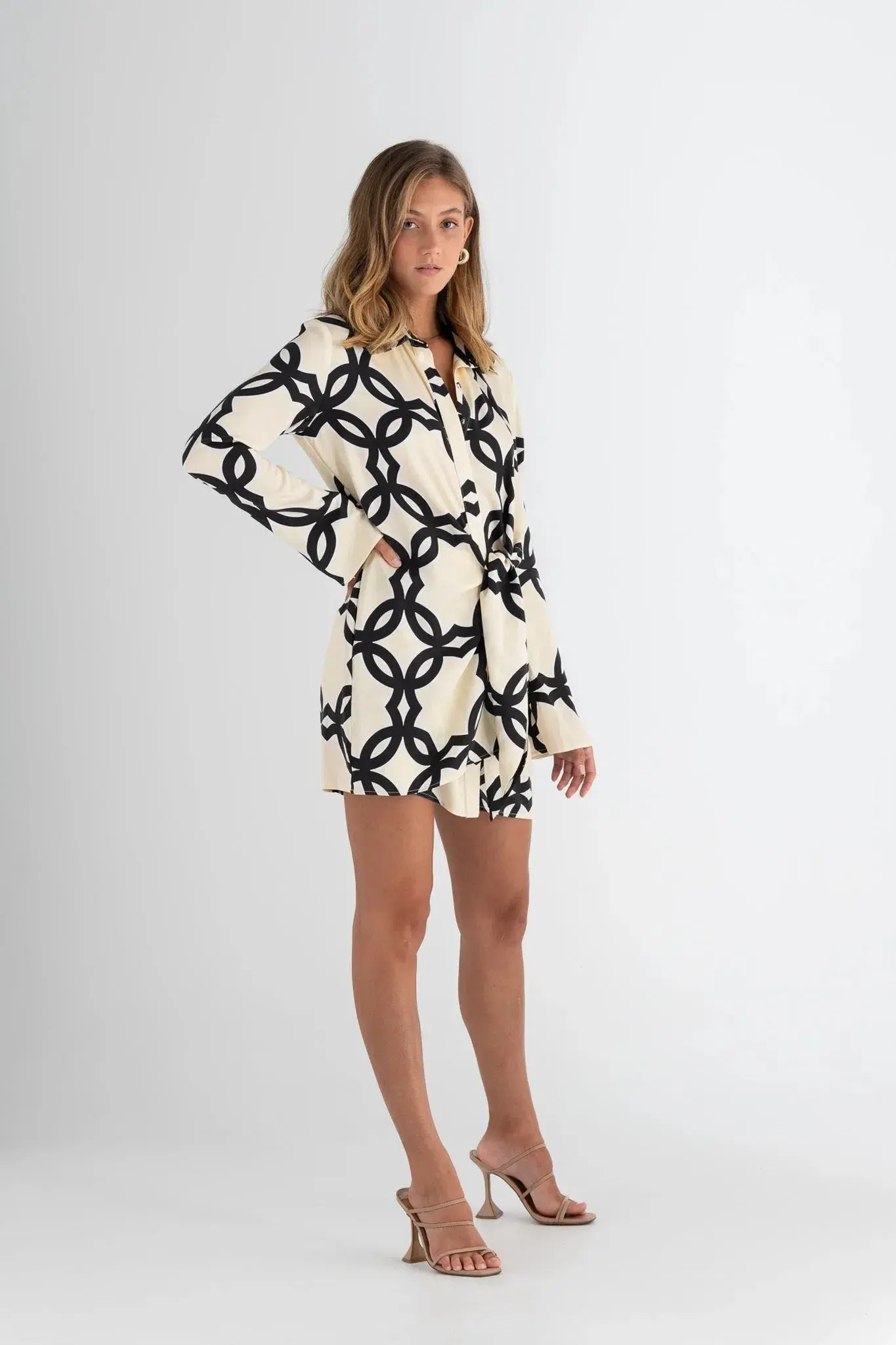 Pasduchas Covert Shirt Mini Dress Quatrefoil Print Size 14 - Image 5
