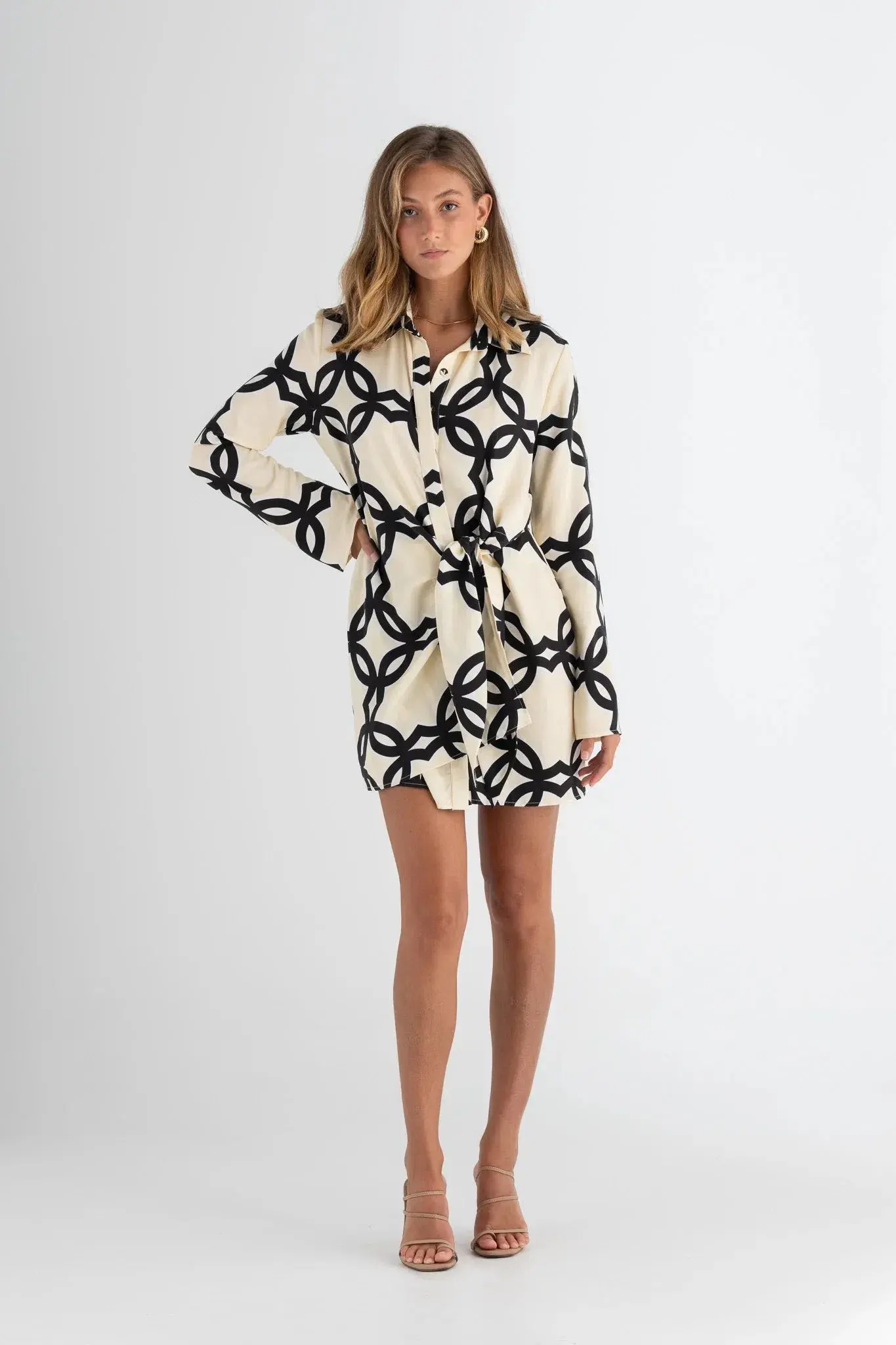 Pasduchas Covert Shirt Mini Dress Quatrefoil Print Size 14 - Image 1