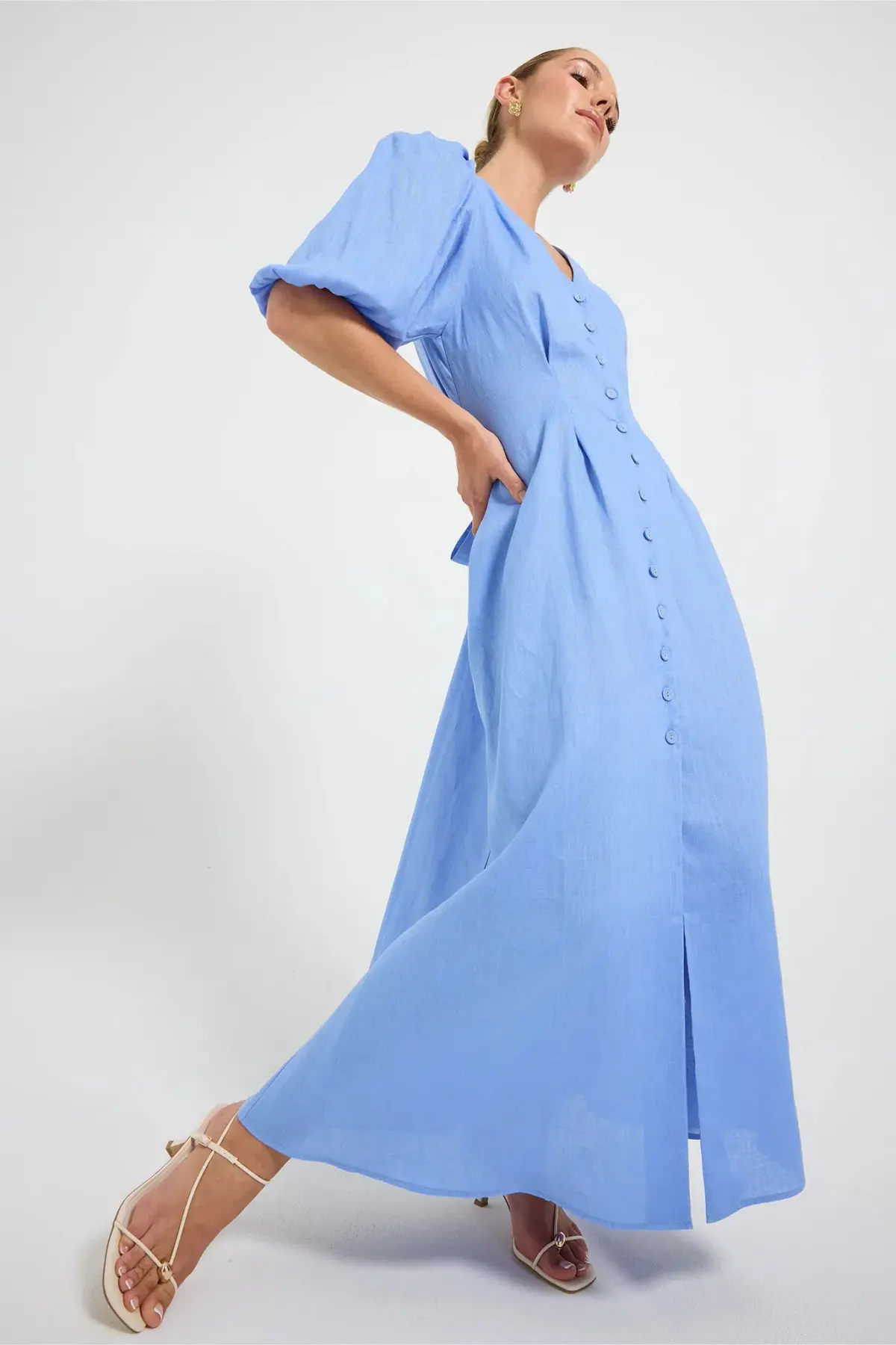 Pasduchas Vera Button Midi Dres in Blue  Size AU 12 - Image 5