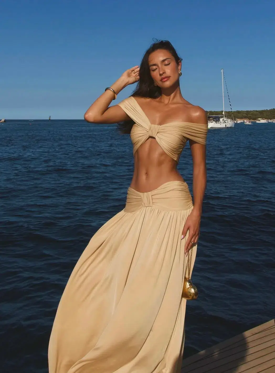 Arcina Ori Alessia Set Gold Top and Maxi Skirt Gold Size 6 - Image 1