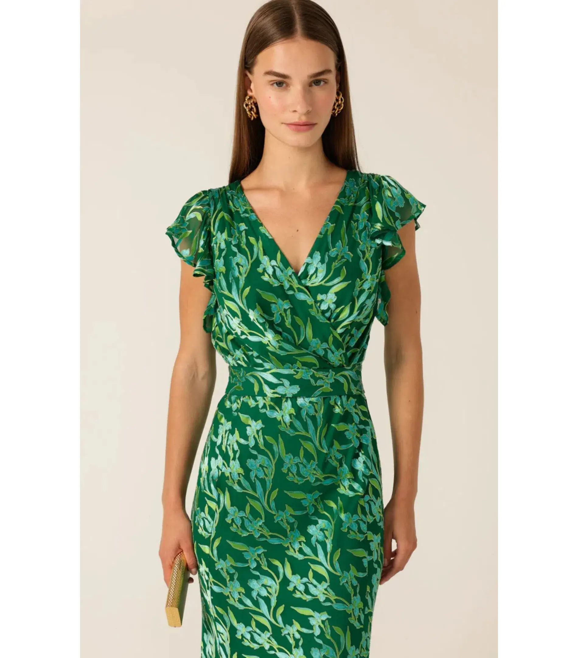 Sacha Drake Fleur De Lys Midi Dress Green Botanical Size AU 12 - Image 4