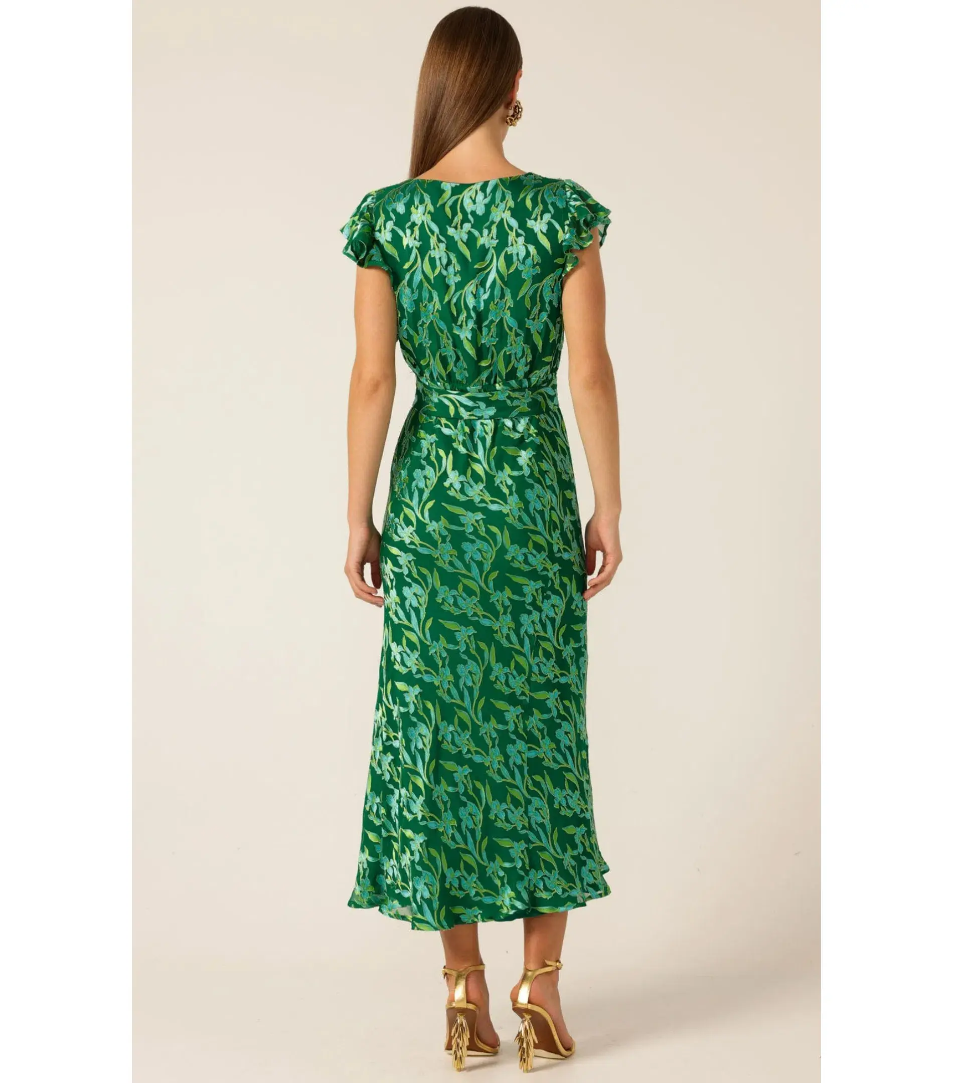 Sacha Drake Fleur De Lys Midi Dress Green Botanical Size AU 12 - Image 5