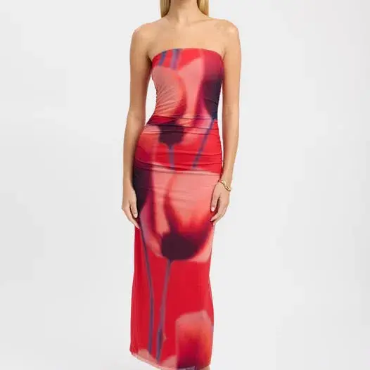 Kookai Flora Strapless Midi Dress Red Size 8 - Image 1