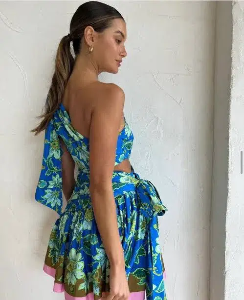 Alemais Winnie One Shoulder Mini Dress in Blue Floral Size AU8  - Image 5