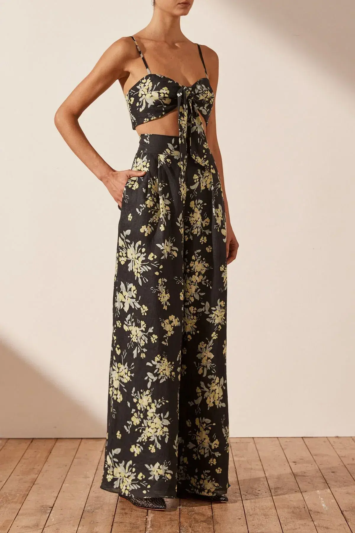 Shona Joy Goldie Tie Front Top & Pant Set Black Size AU 6 - Image 3