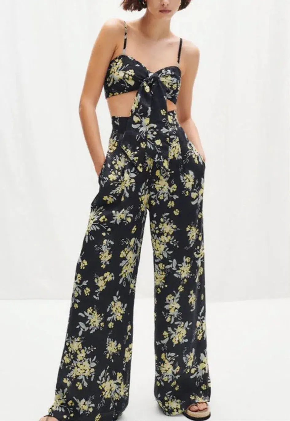 Shona Joy Goldie Tie Front Top & Pant Set Black Size AU 6 - Image 1