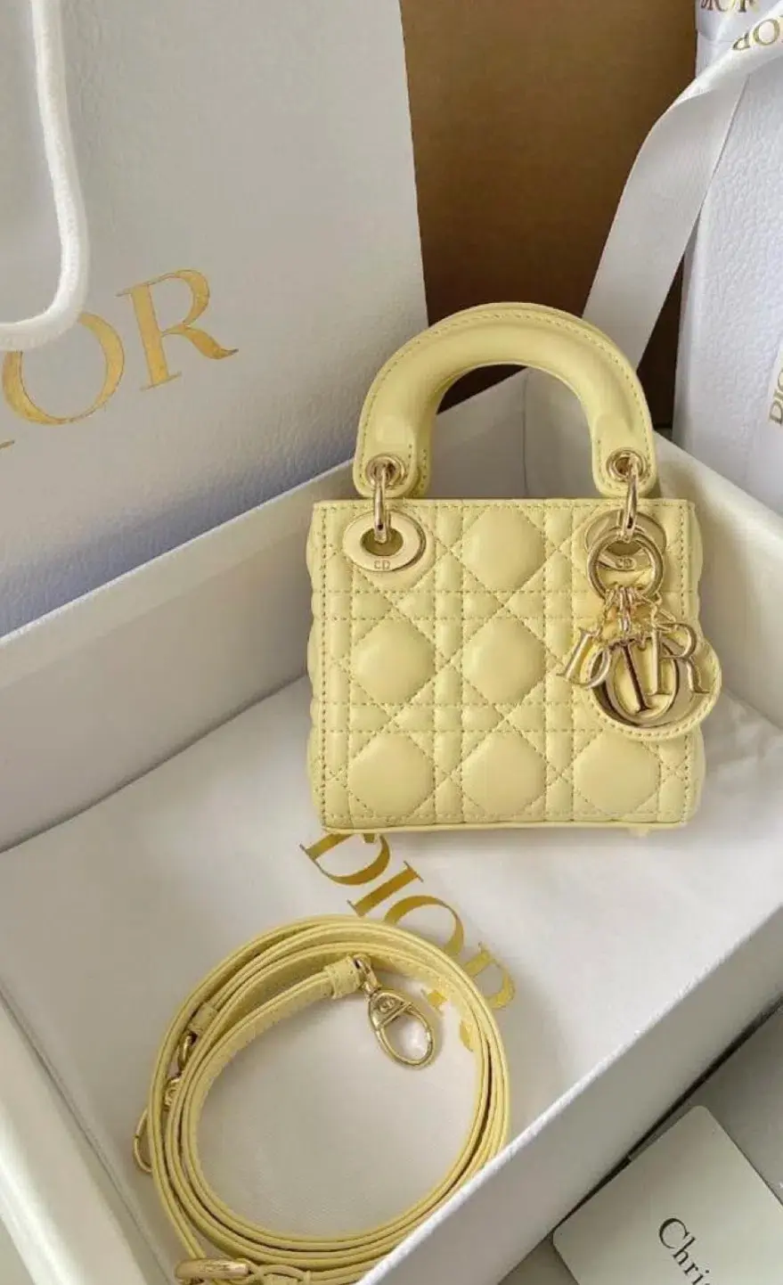 Christian Dior Light Yellow Lambskin Micro Bag - Image 1