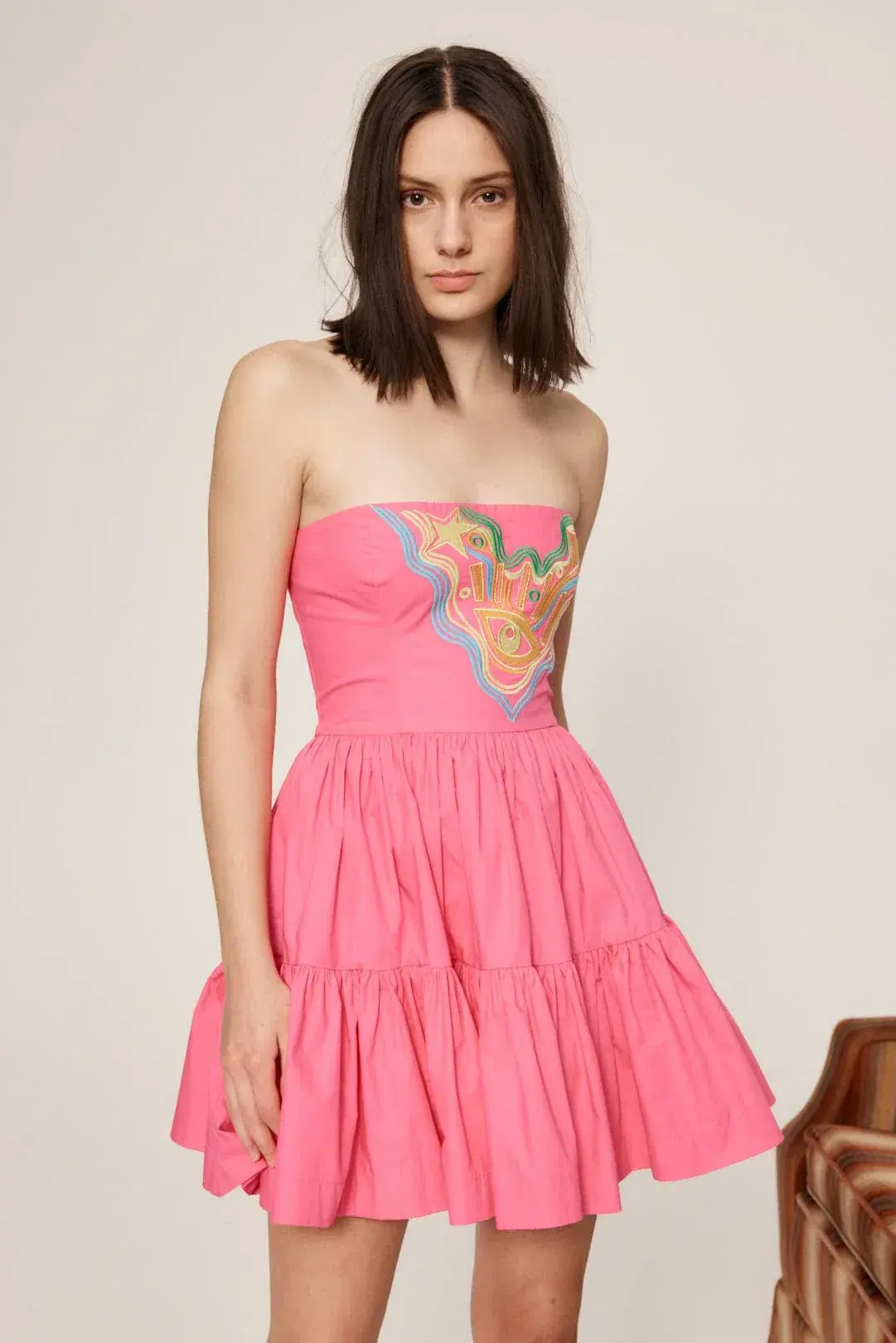 NEW Alemais Celeste Embroidered Mini Dress in Pink Size AU 6 - Image 1