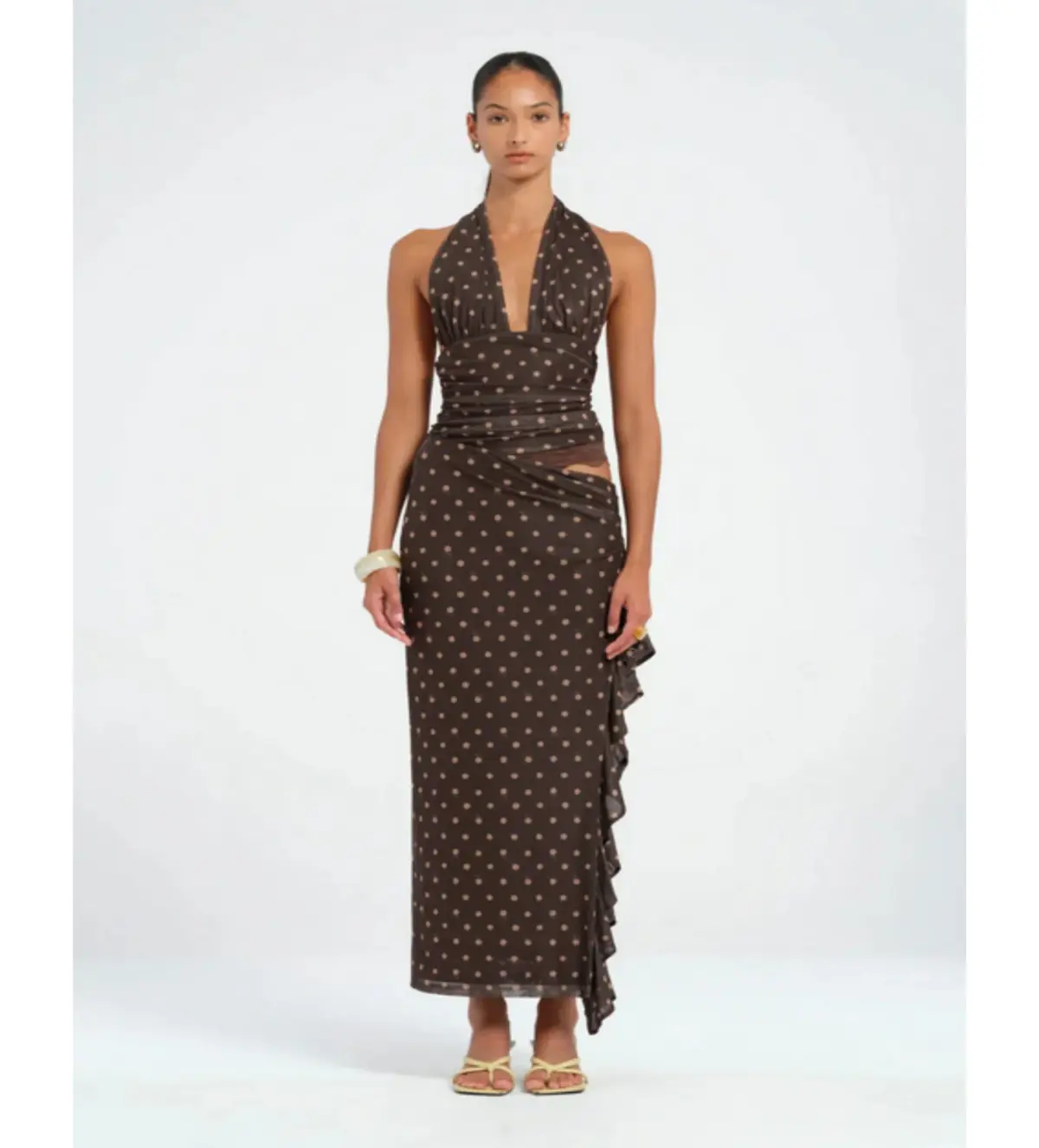 Benni Penelope Maxi Dress in Chocolate Polka Dot Size AU 6 - Image 1