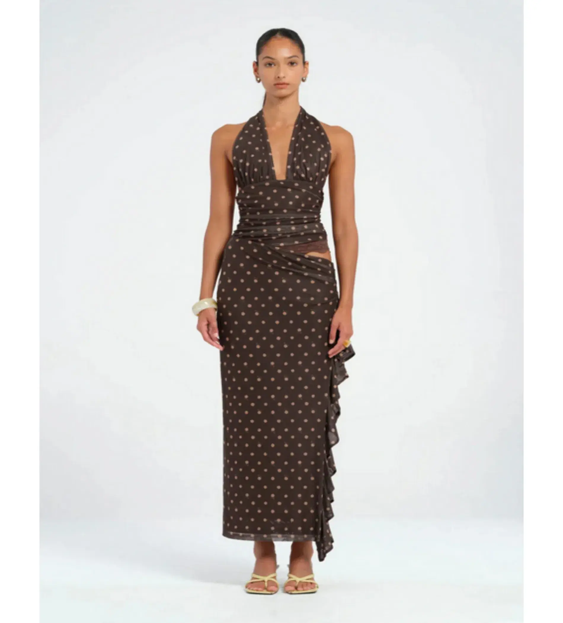 Benni Penelope Maxi Dress in Chocolate Polka Dot Size AU 6 - Image 1