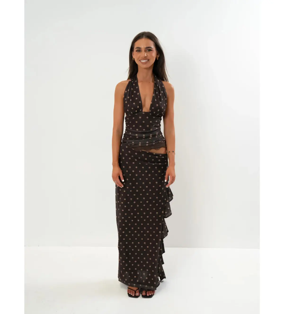 Benni Penelope Maxi Dress in Chocolate Polka Dot Size AU 6 - Image 3