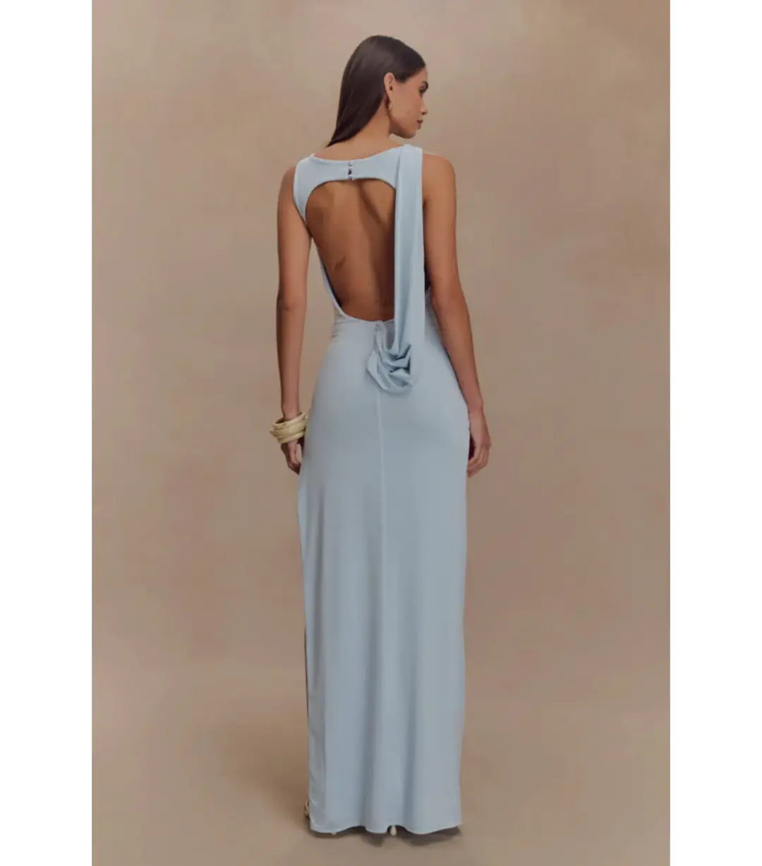 Meshki Henley Drape Maxi Dress Blue Size AU 8 for rent on The Volte - main image