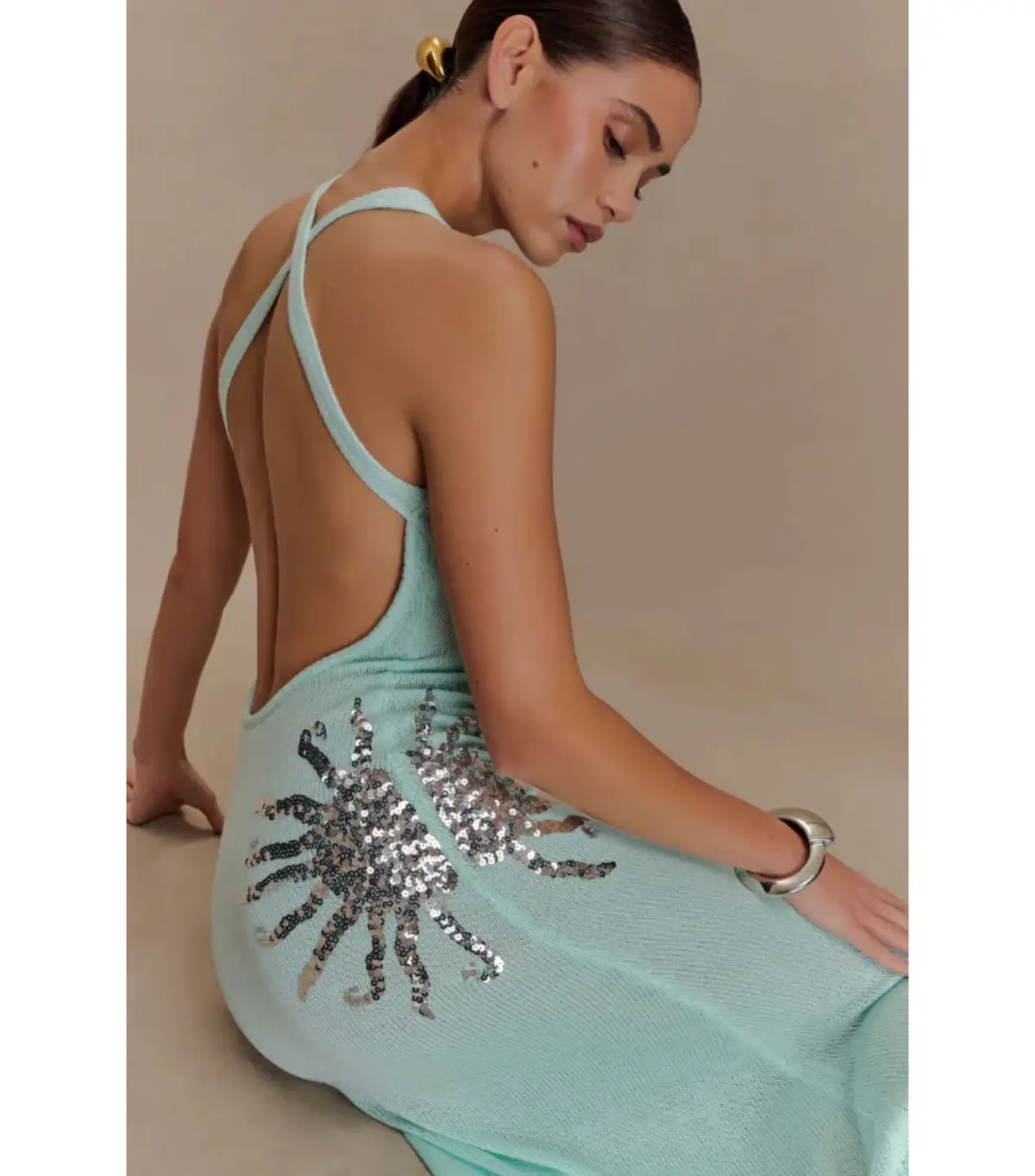 Meshki Ellington Knit Midi Dress in Lagoon Blue Size AU 8 - Image 4