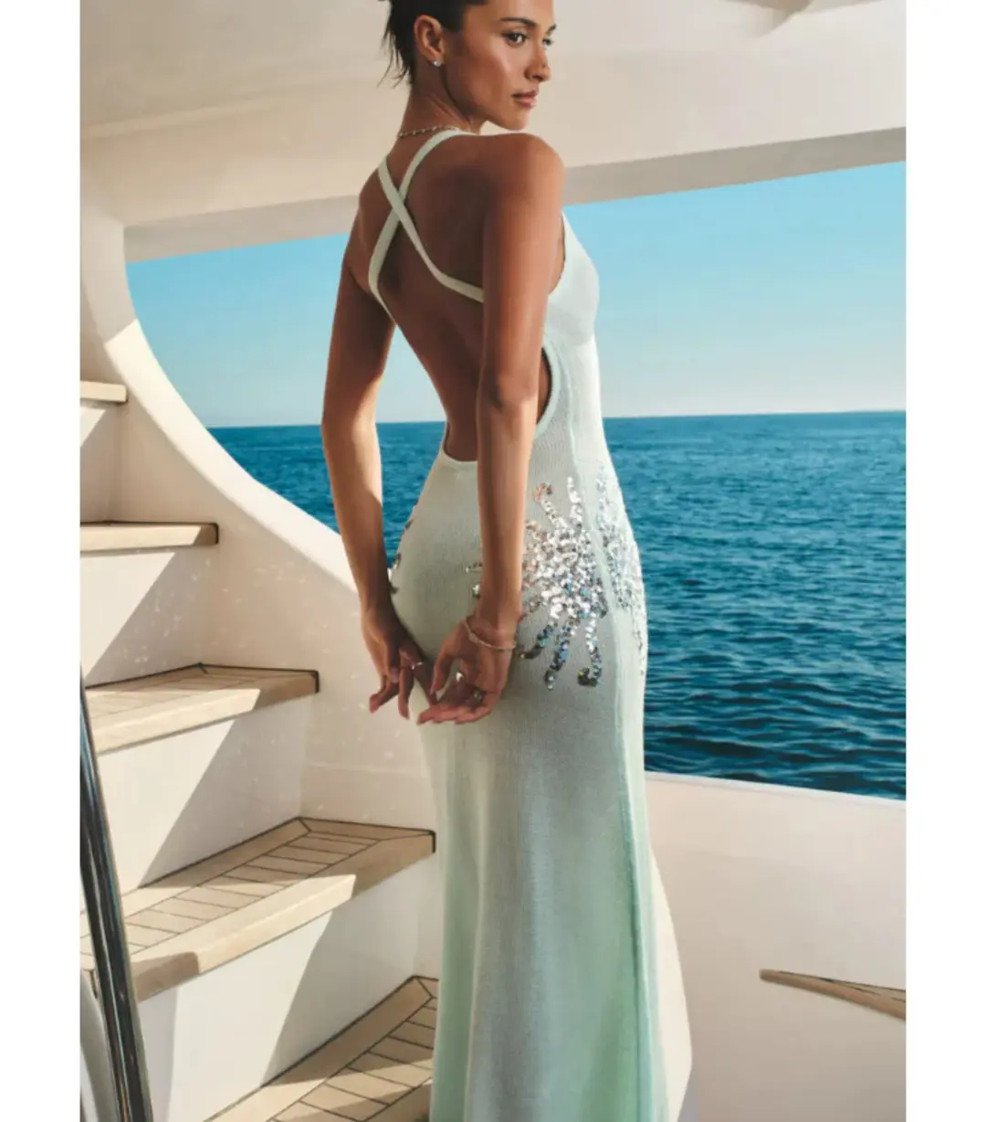 Meshki Ellington Knit Midi Dress in Lagoon Blue Size AU 8 for rent on The Volte - main image