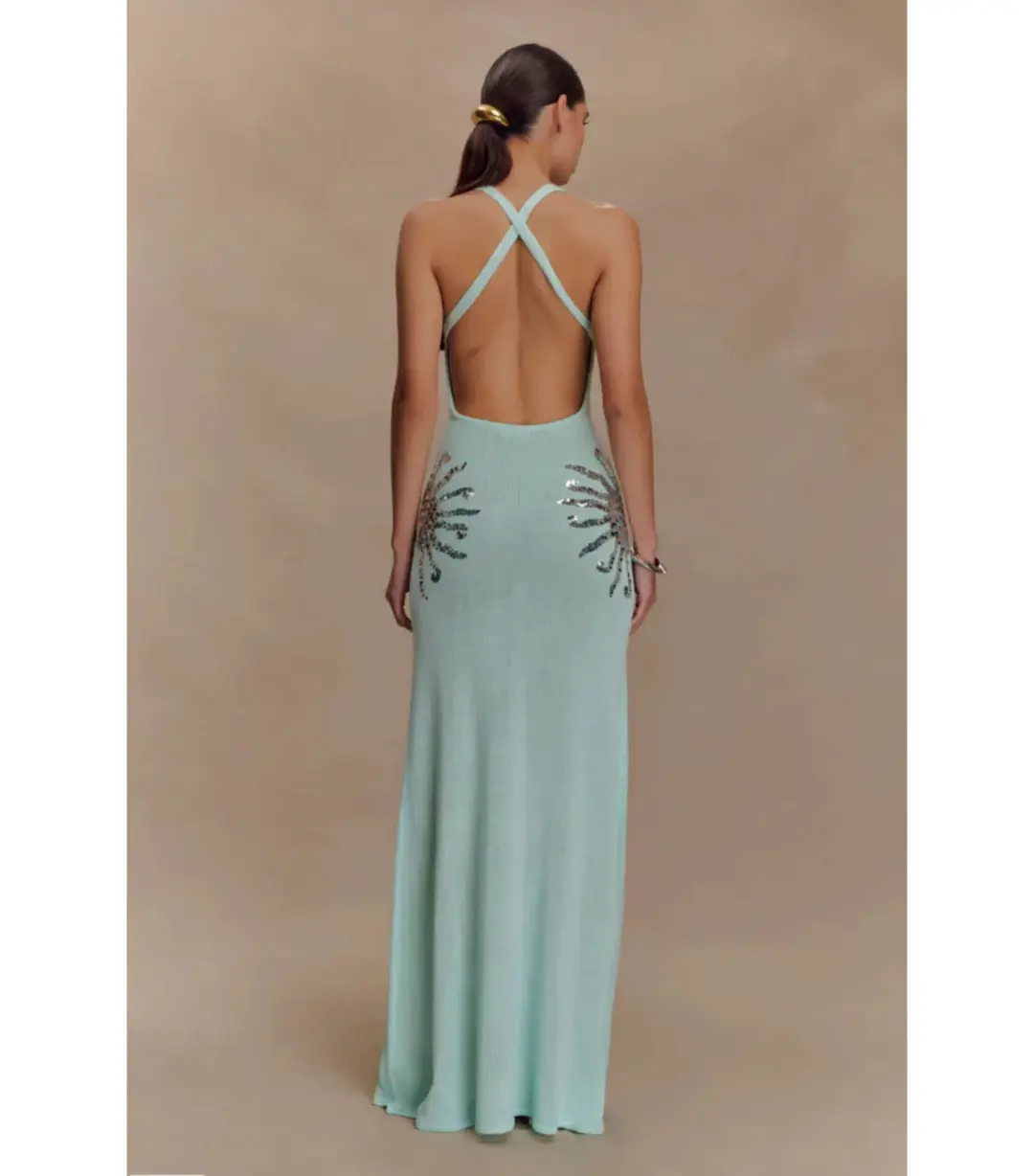 Meshki Ellington Knit Midi Dress in Lagoon Blue Size AU 10 for rent on The Volte - main image