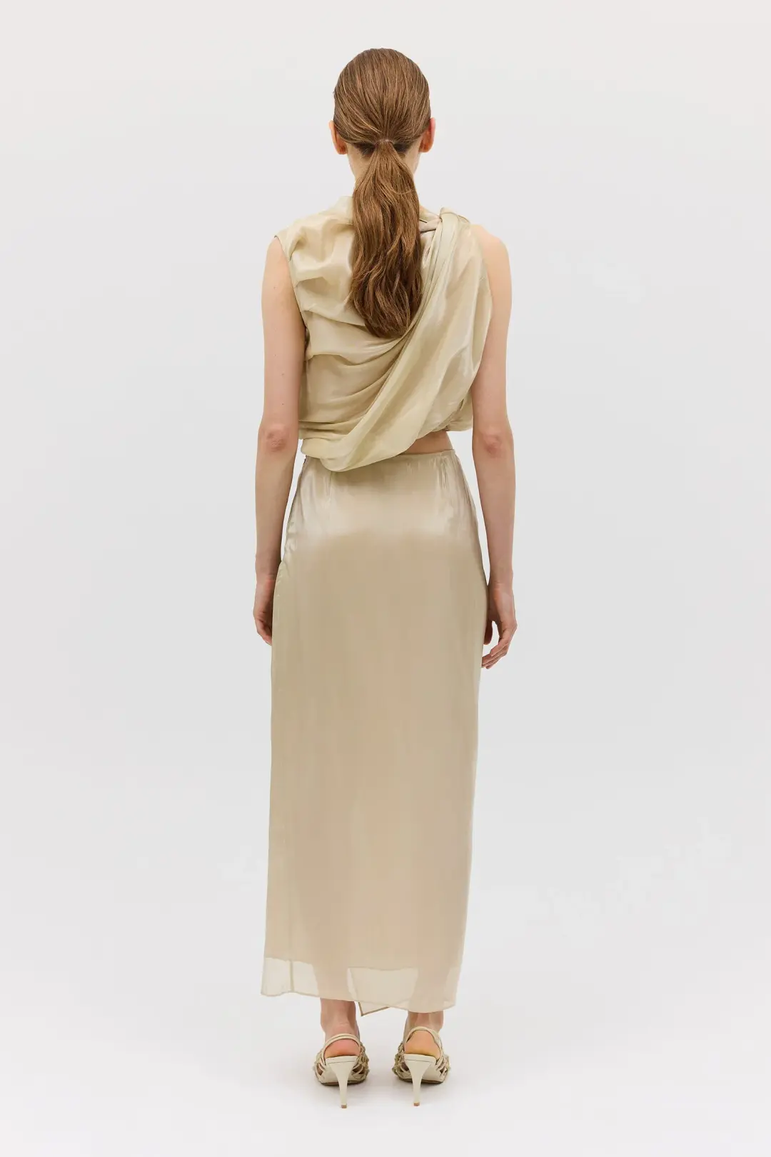 Bianca Spender Champagne Liquid Organza Tumble Top Gold Size 8/S for rent on The Volte - main image