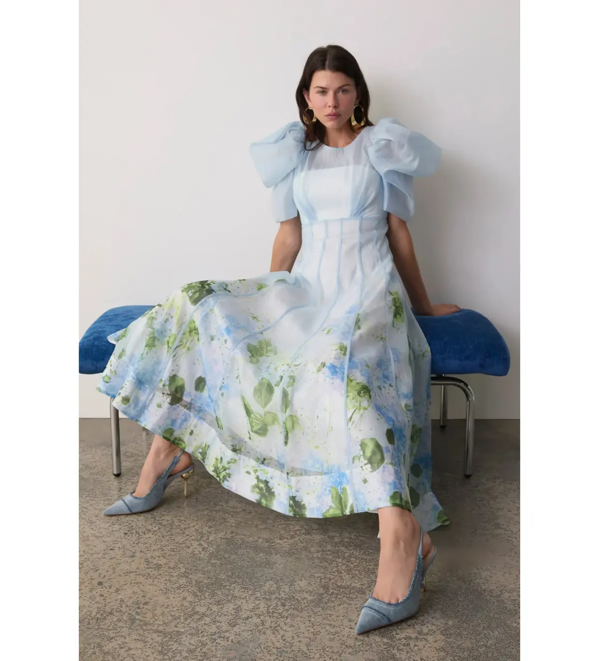 Aje Clementine Midi Dress Blue Hydrangea Size 10 - Image 4