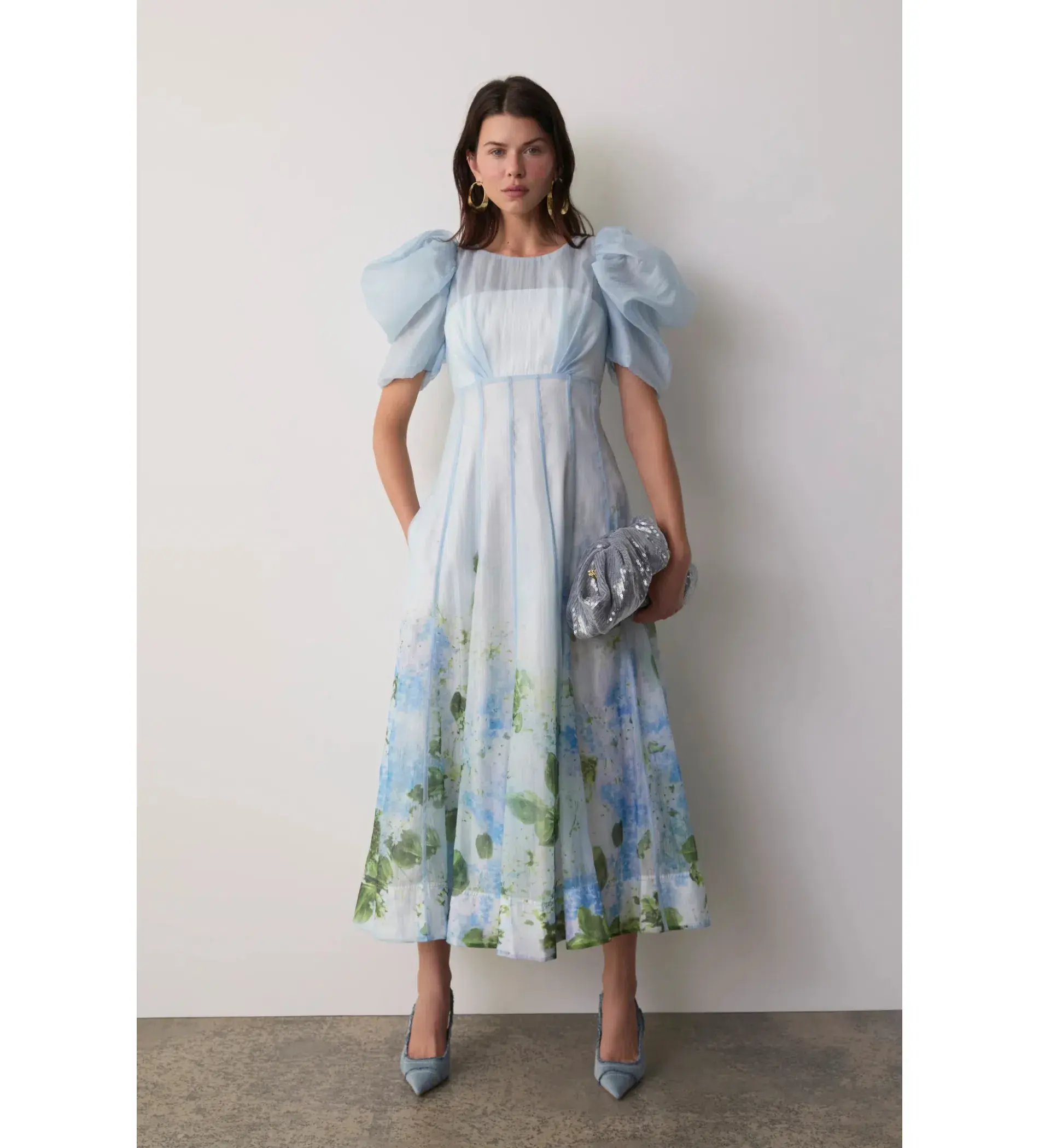 Aje Clementine Midi Dress Blue Hydrangea Size 10 - Image 1