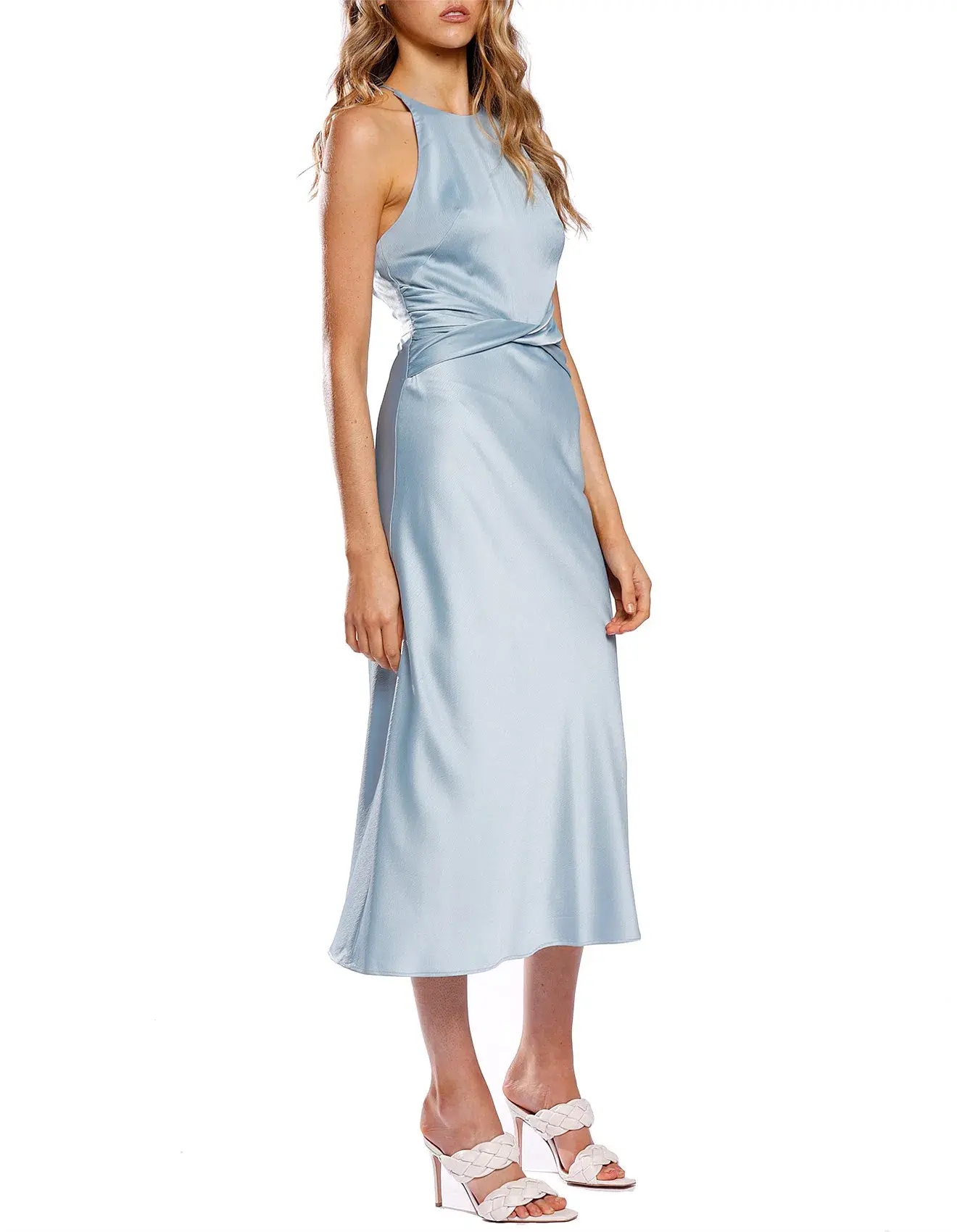 Pasduchas Beau Twist Midi Dress Blue Size AU 14 - Image 2