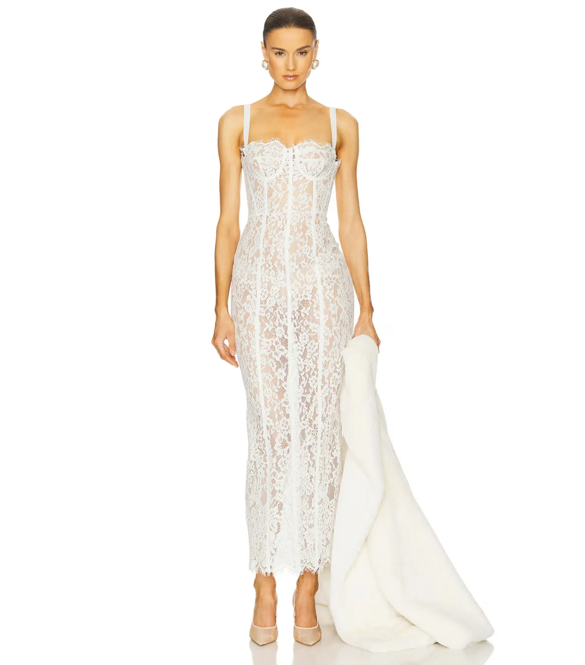 Helsa The Lace Column Midi Dress White Size 8/S - Image 1
