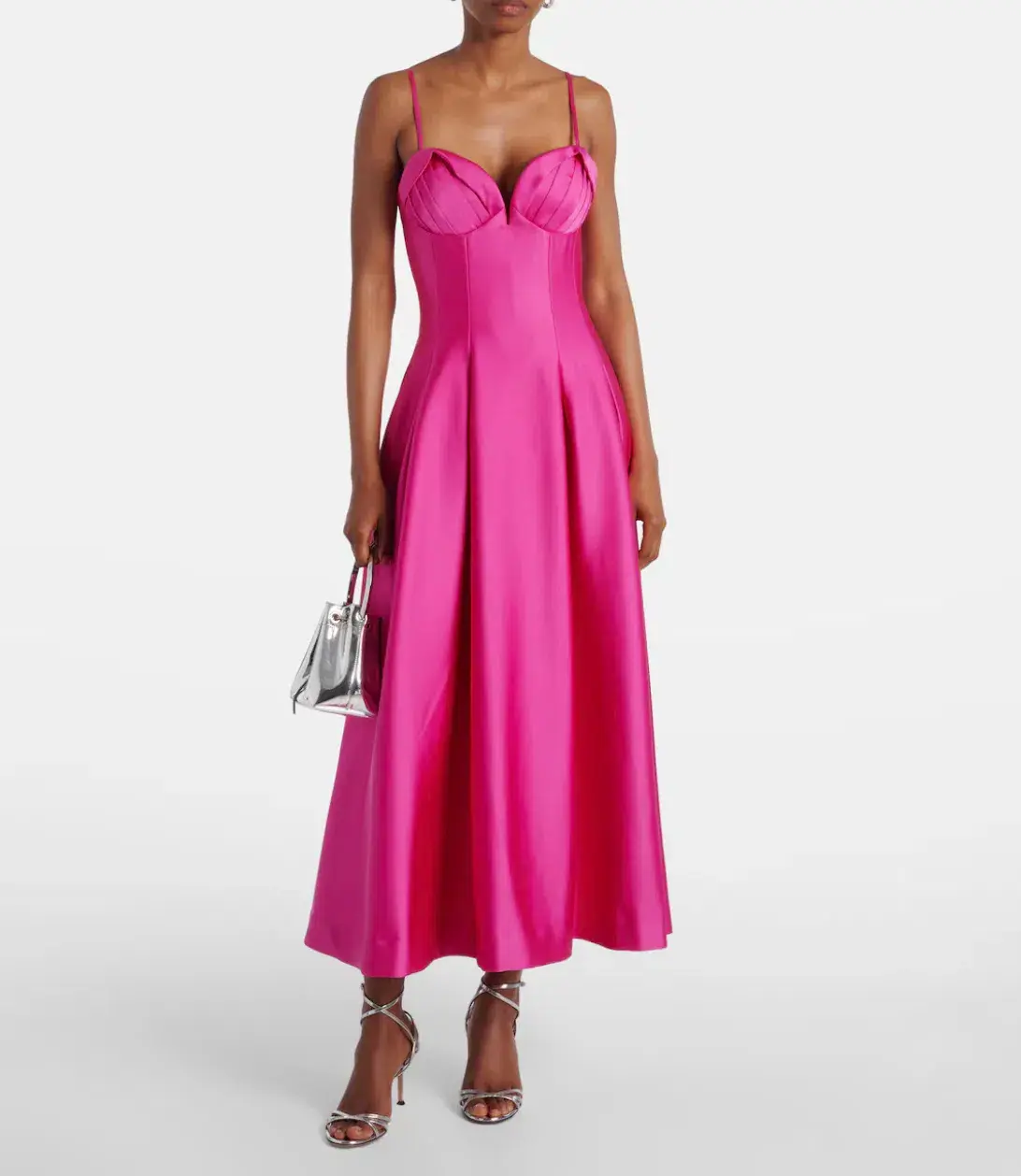 Rebecca Vallance Saskia Pleated Satin Maxi Dress Pink AU 16 - Image 1