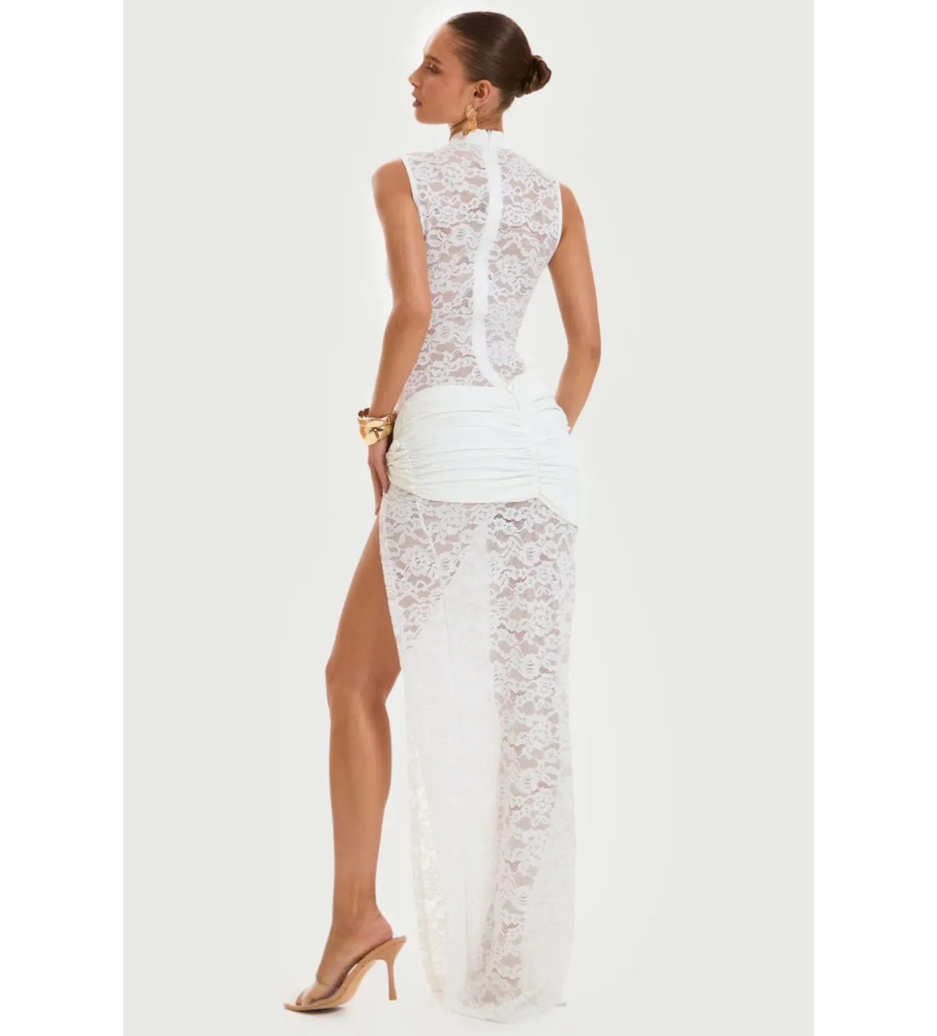 Murci Onyx Lace Keyhole Maxi Dress White Size 8/S - Image 3