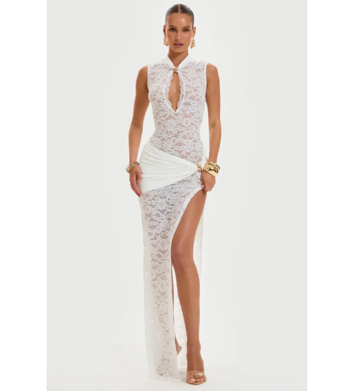 Murci Onyx Lace Keyhole Maxi Dress White Size 8/S - Image 1