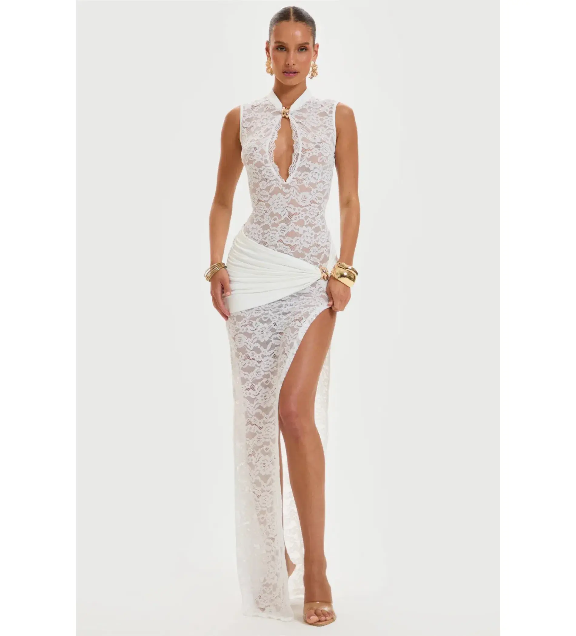 Murci Onyx Lace Keyhole Maxi Dress White Size 8/S - Image 1