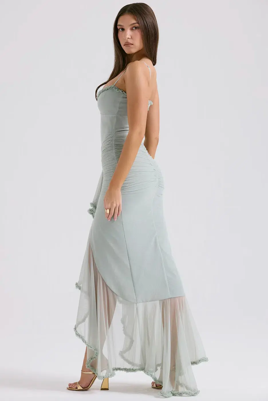 House Of Cb Gabriella Pistachio Ruffled Front Gown Size AU 8 - Image 3